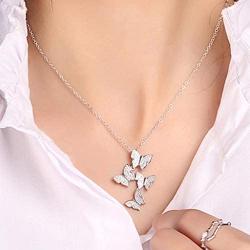 XINSHUN 925 Silver Long Zircon Butterfly Necklaces Pendant Fashion Sterling Silver Jewelry Statement Chain Necklace for Women Ladies Girls Gifts