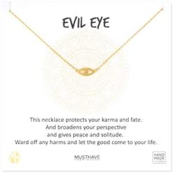 MUSTHAVE Evil Eye 18K Gold Plated Necklace with Message Card, Yellow and White Color, Anchor Chain, Best Gift Necklace, Size 16 inch + 2 inch Extender, Evil Eye Pendant, Gift Card