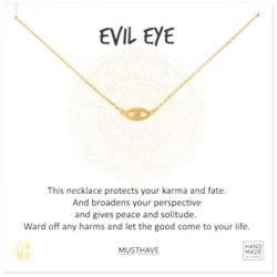 MUSTHAVE Evil Eye 18K Gold Plated Necklace with Message Card, Yellow and White Color, Anchor Chain, Best Gift Necklace, Size 16 inch + 2 inch Extender, Evil Eye Pendant, Gift Card