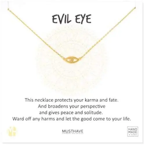 MUSTHAVE Evil Eye 18K Gold Plated Necklace with Message Card, Yellow and White Color, Anchor Chain, Best Gift Necklace, Size 16 inch + 2 inch Extender, Evil Eye Pendant, Gift Card MUSTHAVE Evil Eye 18K Gold Plated Necklace with Message Card, Yellow and White Color, Anchor Chain, Best Gift Necklace, Size 16 inch + 2 inch Extender, Evil Eye Pendant, Gift Card