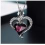 Heart Pendant Necklace - New Heart and Flame Design with Crystals from Swarovski - Womens and Girls Jewelry - Fuchsia Colored Crystal Heart Shaped Pendant Necklace