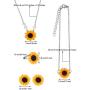 Chuangdi 5 Pieces Totally Sunflower Shape Necklace Drop Petal Pendant Necklace with Faux Pearl, Sunflower Bracelet Earrings Ring for Women Jewelry Accessories