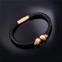 U7 Braided Leather Bracelet for Men Women Gothic Punk Jewelry Stainless Steel Twin Skull Skelton Head Design Bangle with Magnetic Clasp, 7.5 Inch or 8.3 INch
