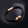 U7 Braided Leather Bracelet for Men Women Gothic Punk Jewelry Stainless Steel Twin Skull Skelton Head Design Bangle with Magnetic Clasp, 7.5 Inch or 8.3 INch