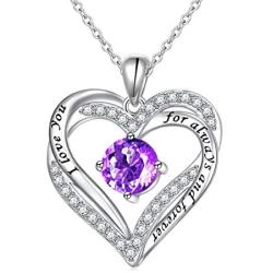 Flyow 925 Sterling Silver Rhodium Plated Cubic Zirconia Forever Love Heart Pendant Necklace for Women Jewelry Birthday Gift
