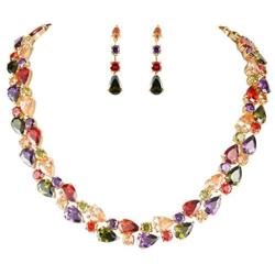 EVER FAITH Full Zircon Party Layer Tear Drop Necklace Earrings Set