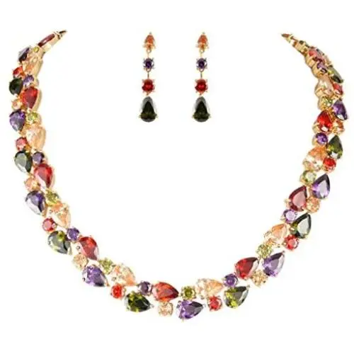 EVER FAITH Full Zircon Party Layer Tear Drop Necklace Earrings Set EVER FAITH Full Zircon Party Layer Tear Drop Necklace Earrings Set