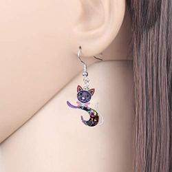 NEWEI Enamel Alloy Cute Jumping Cat Kitten Earrings For Women Dangle Drop Anime Animal Pet Jewelry Gifts Charm Ornaments