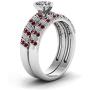 Couple Ring Bridal Set His and Hers Women 10k White Gold Filled Heart Garnet CZ Men Tungsten Carbide Band 10k Wedding Ring Band Set