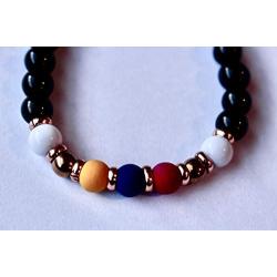 Handmade Bracelet from Medellin - Colombia Flag Colors - Cats eye gemstone and steel beads - Sliding Knot