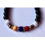 Handmade Bracelet from Medellin - Colombia Flag Colors - Cats eye gemstone and steel beads - Sliding Knot