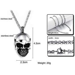 JczR.Y Vintage Skull Pendant Necklace Stainless Steel Gothic Skeleton Necklace for Men Women Punk Jewelry Gift