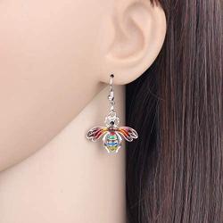 DUOWEI Metal Enamel Cute Bee Honeybee Earrings Drop Dangle Spring Summer Charm Jewelry Gifts for Women Teens Girls