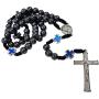 TALISMAN4U Black Hematite Beads Catholic Rosary Divine Mercy Medal Blue Cross Father Bead Religious Jewelry Gift Box
