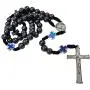 TALISMAN4U Black Hematite Beads Catholic Rosary Divine Mercy Medal Blue Cross Father Bead Religious Jewelry Gift Box