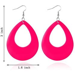 Hicarer 3 Pairs Women Fashion Retro Neon Earrings for 80s Party or Retro Costume Party (Oval Earings)