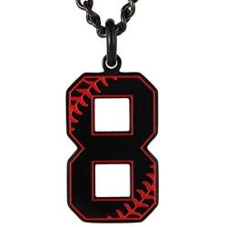 HZMAN Baseball Initial Pendant Necklace Inspiration Baseball Jersey Number 0-9 Charms Stainless Steel Necklace