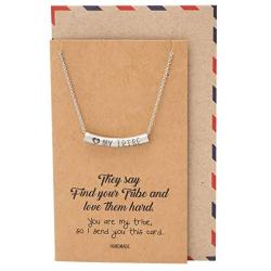 Quan Jewelry Love My Tribe Tube Bar Pendant Necklace, Gifts for Women Tribes Jewelry with Life Quotes on Inspirational Greeting Card, Adjustable 16'' to 18''