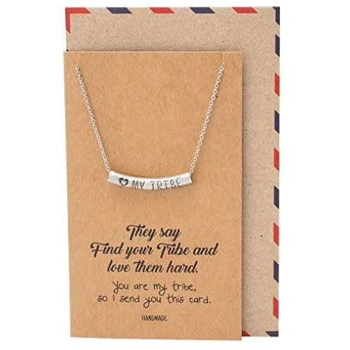 Quan Jewelry Love My Tribe Tube Bar Pendant Necklace, Gifts for Women Tribes Jewelry with Life Quotes on Inspirational Greeting Card, Adjustable 16'' to 18''