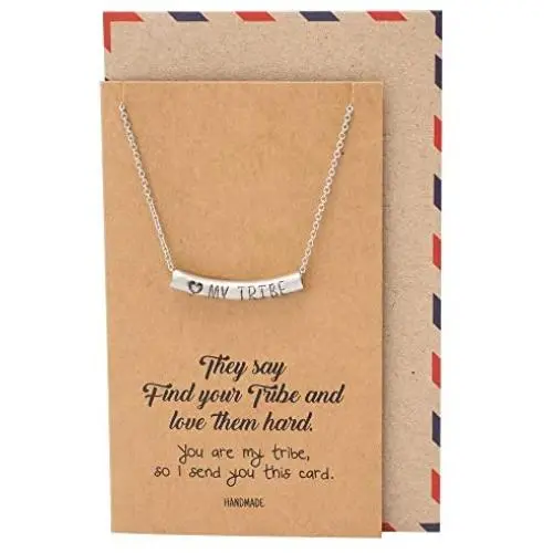 Quan Jewelry Love My Tribe Tube Bar Pendant Necklace, Gifts for Women Tribes Jewelry with Life Quotes on Inspirational Greeting Card, Adjustable 16'' to 18'' Quan Jewelry Love My Tribe Tube Bar Pendant Necklace, Gifts for Women Tribes Jewelry with Life Quotes on Inspirational Greeting Card, Adjustable 16'' to 18''