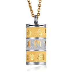 HUANIAN Stainless Steel Om Mani Padme Hum Buddhist six Words Proverbs Keepsake Pendant Cremation Ash Urn Necklace