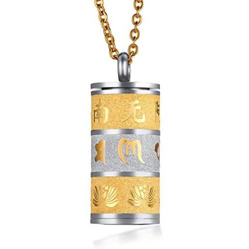 HUANIAN Stainless Steel Om Mani Padme Hum Buddhist six Words Proverbs Keepsake Pendant Cremation Ash Urn Necklace