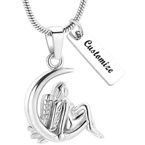 memorial jewelry Angel Moon Stainless Steel Cremation Pendant Necklace Ashes Keepsake Holder Memorial Urn Necklace