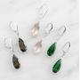 Pear Cut Gemstone and White Topaz Halo Dangle Leverback Earrings in Sterling Silver (18x8mm)