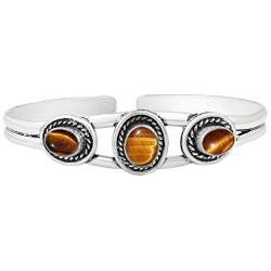 Natural Tiger Eye Cuff Bangle 925 Silver Overlay Handmade Vintage Boho Style Bangle Jewelry