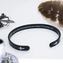 RENYILIN Black Religious Prayer Bracelet Christian Cross Cuff Baptism Faith Biblical Scripture Inspired Cuff Jewelry
