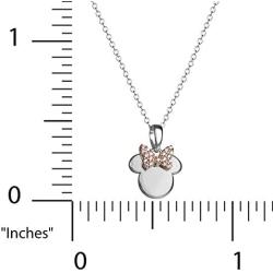 Disney Minnie Mouse Charm Necklace, Cubic Zirconia Studded Pink Bow Pendant, 18” Sterling Silver Necklace, Official Licensed Jewelry for Ladies
