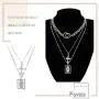 Favelo Religious Layered Choker Necklace Silver Interlocking Circle Cross Pendant Necklaces Chain Hollow Rectangle Chain Jewelry Adjustable for Women and Girls (Silver)