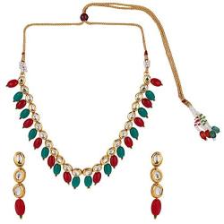 Efulgenz Indian Bollywood Traditional 14 K Gold Plated Kundan Ruby Pearl Wedding Choker Necklace Earrings Jewelry Set