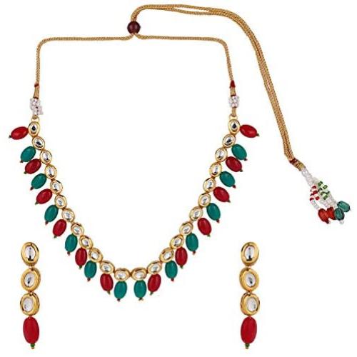 Efulgenz Indian Bollywood Traditional 14 K Gold Plated Kundan Ruby Pearl Wedding Choker Necklace Earrings Jewelry Set