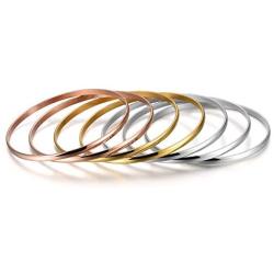Stainless Steel Tri-Color Silver/Gold/Rose Gold Bangle Bracelets Set for Women, Set of 7 Pieces, Size 9.00 Inches