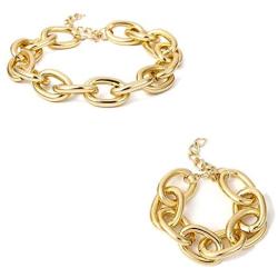 2 Pcs Wide Cuban Curb Link Necklace Bracelet Set Punk Metal Necklace Bracelet Set Trendy Gold Silver Plated Necklace for Women Girls Jewelry