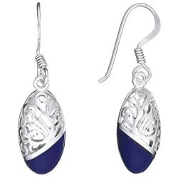 Silverly Womens .925 Sterling Silver Blue Filigree Oval Swirl Earrings Necklace Jewellery Set, 18''