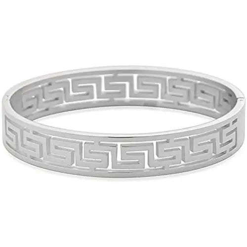 Edforce Stainless Steel Womens Greek Pattern Oval Cutout Hinged Bangle Bracelet Edforce Stainless Steel Womens Greek Pattern Oval Cutout Hinged Bangle Bracelet