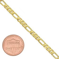 The Bling Factory 4mm 14k Yellow Gold Plated Flat Figaro Chain Necklace