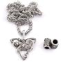 Gungneer Triquetra Cat Pendant Necklace with Steel Keel Chain, Celtic Trinity Knot Zodiac Charm Necklace for Women Men, 316L Stainless Steel Bonus 2X Runic Beard Beads