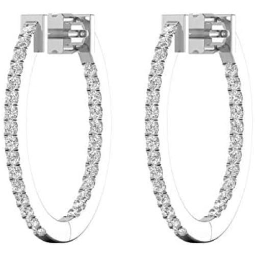 1/2 to 1 Carat Diamond Inside Out Oval Hoop Earrings for Women in 14k White Gold (H-I, SI2-I1, cttw) Screw Back by Privosa Fine Jewelry