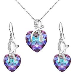 BriLove Women 925 Sterling Silver CZ Heart Necklace Earrings Set