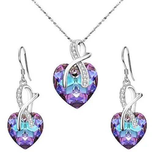 BriLove Women 925 Sterling Silver CZ Heart Necklace Earrings Set BriLove Women 925 Sterling Silver CZ Heart Necklace Earrings Set