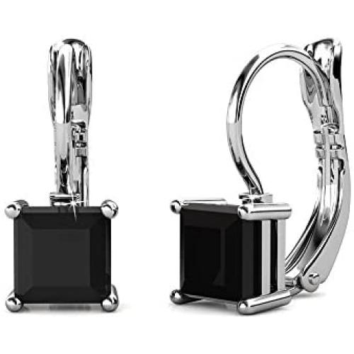 Cate & Chloe Samantha Sable 18k White Gold Plated Drop Earrings with Black Swarovski Crystal, Womens Gold Plated Black Diamond Earrings, Dangle Earrings for Women, Wedding Anniversary