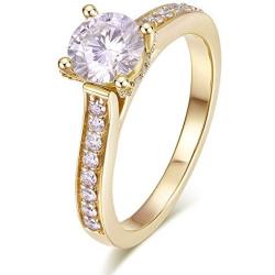HAFEEZ CENTER 14K Solid Gold DEF VS 1ct 6.5mm Round Brilliant Cut Halo Solitaire Moissanite Engagement Rings for Women