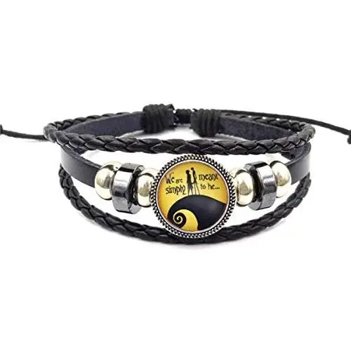 Jack and Sally Nightmare Before Christmas Adjustable Hand Woven Leather Bracelet-2 Jack and Sally Nightmare Before Christmas Adjustable Hand Woven Leather Bracelet-2
