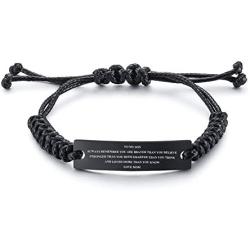 MEALGUET Stainless Steel Handmade Black Adjustable Cord Inspirational Courage Quote to My Son Bracelets to Boys,Birthday Graduation Gift, Idea to Son