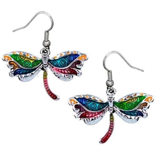 DianaL Boutique Silver Tone Beautiful Dragonfly Earrings Dangle Gift Boxed Fashion Jewelry