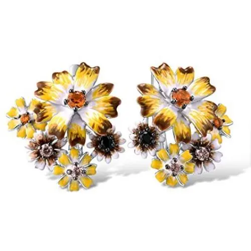 Santuzza Sunflower Drop Earrings Genuine 925 Sterling Silver Gorgeous Yellow Nano Cubic Zirconia Handmade Enamel Earring Jewelry For Women Santuzza Sunflower Drop Earrings Genuine 925 Sterling Silver Gorgeous Yellow Nano Cubic Zirconia Handmade Enamel Earring Jewelry For Women