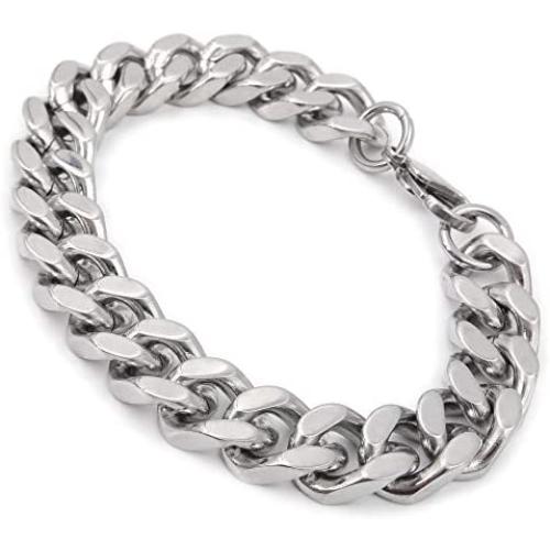 Steelmeup Stainless Steel Simple Curb Cuban Link Chain Bracelet for Men Boys 6mm 8mm 10mm 12mm 7inch 8inch 9inch